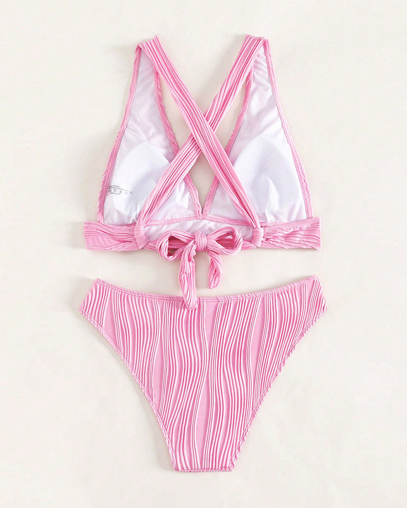 MW | Einfarbiger, sexy Bikini mit tiefem V-Ausschnitt