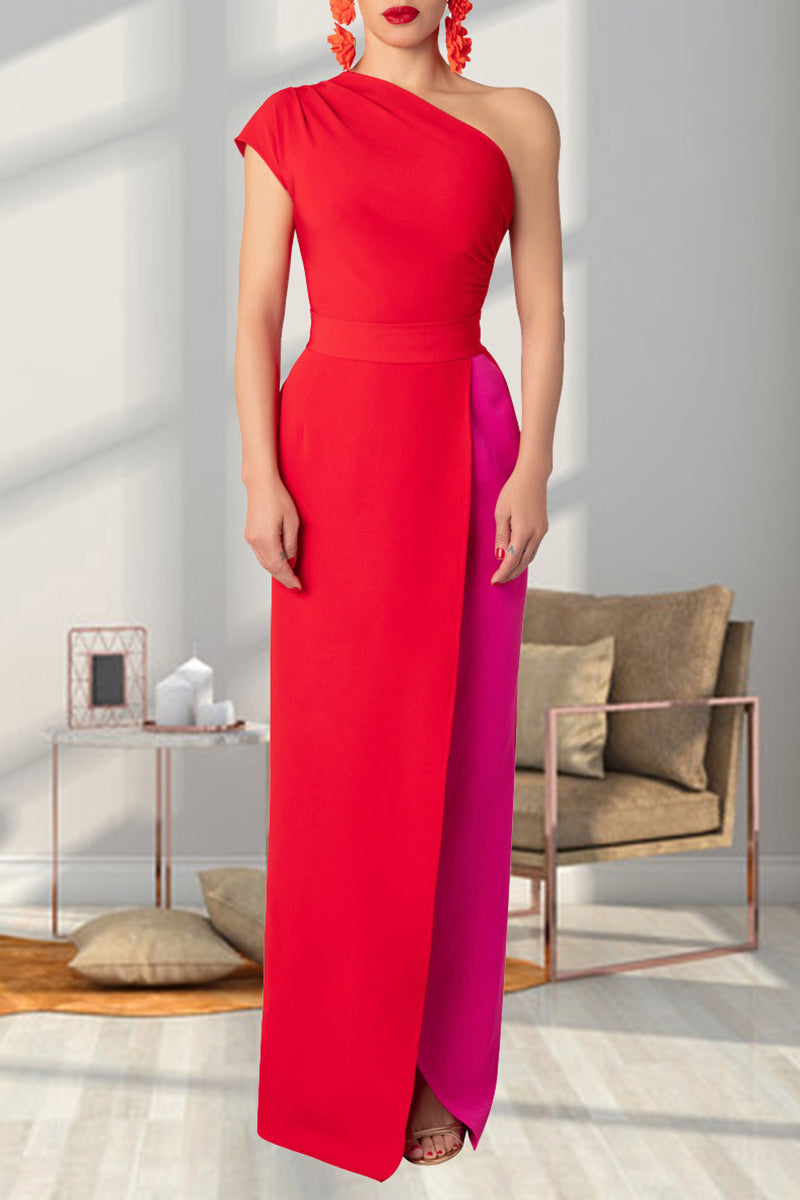 MW | Langes asymmetrisches Colorblock-Kleid
