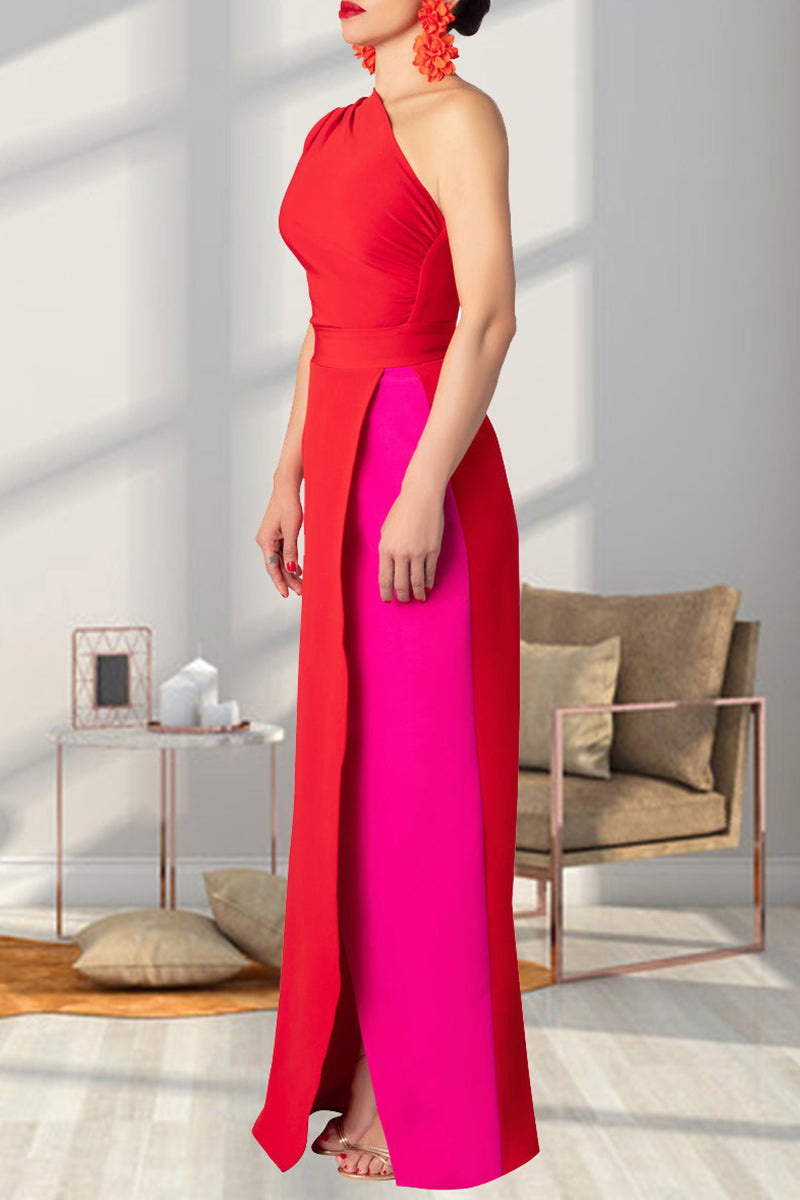 MW | Langes asymmetrisches Colorblock-Kleid