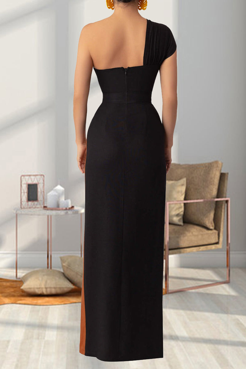 MW | Langes asymmetrisches Colorblock-Kleid