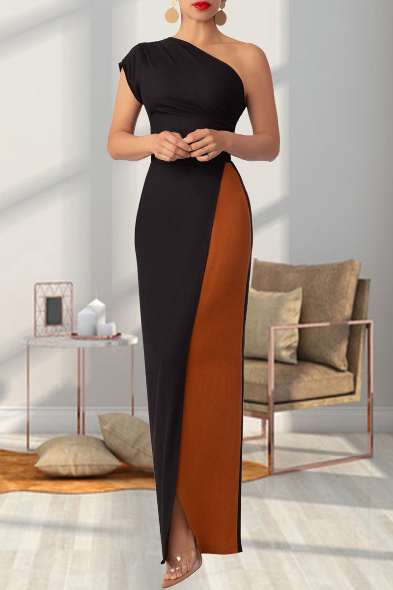 MW | Langes asymmetrisches Colorblock-Kleid