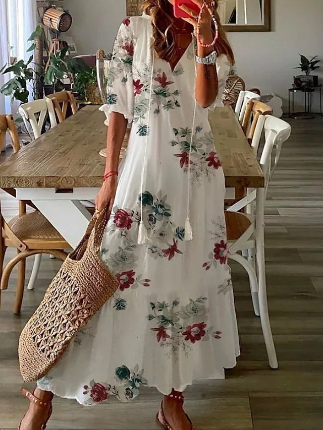 MW | Geblümtes Maxikleid mit Schleife