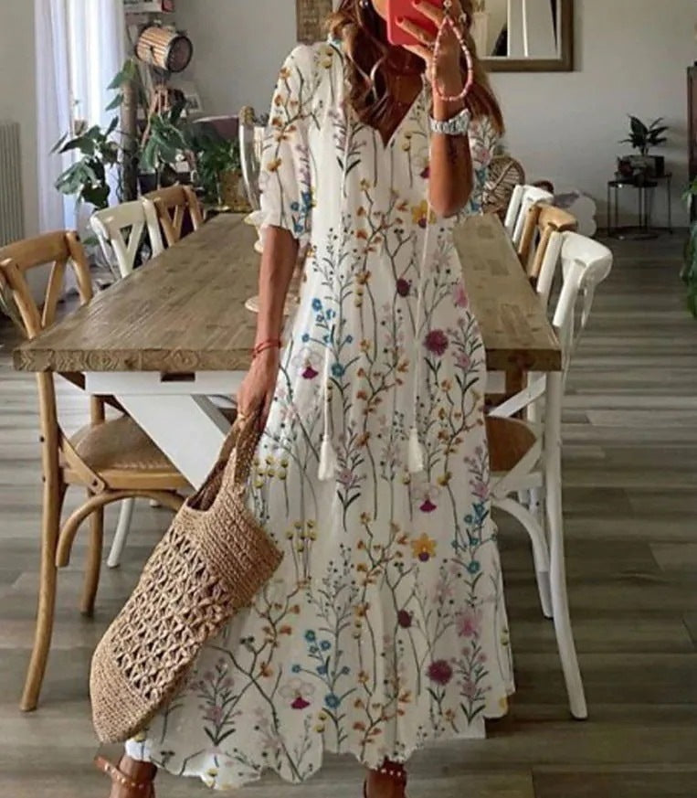 MW | Geblümtes Maxikleid mit Schleife