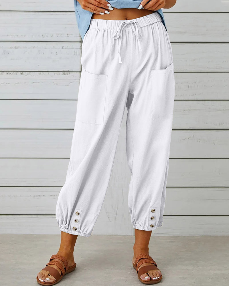 MW | Bequeme Cargohose mit Kordelzug und Knöpfen