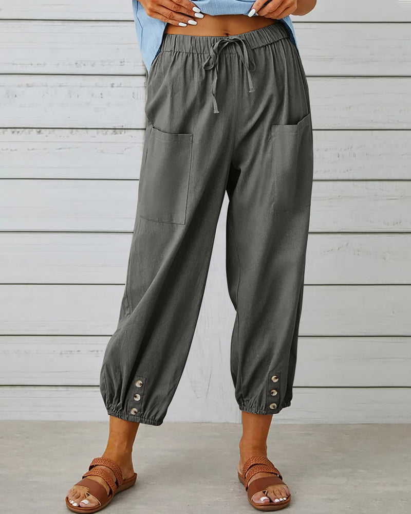 MW | Bequeme Cargohose mit Kordelzug und Knöpfen