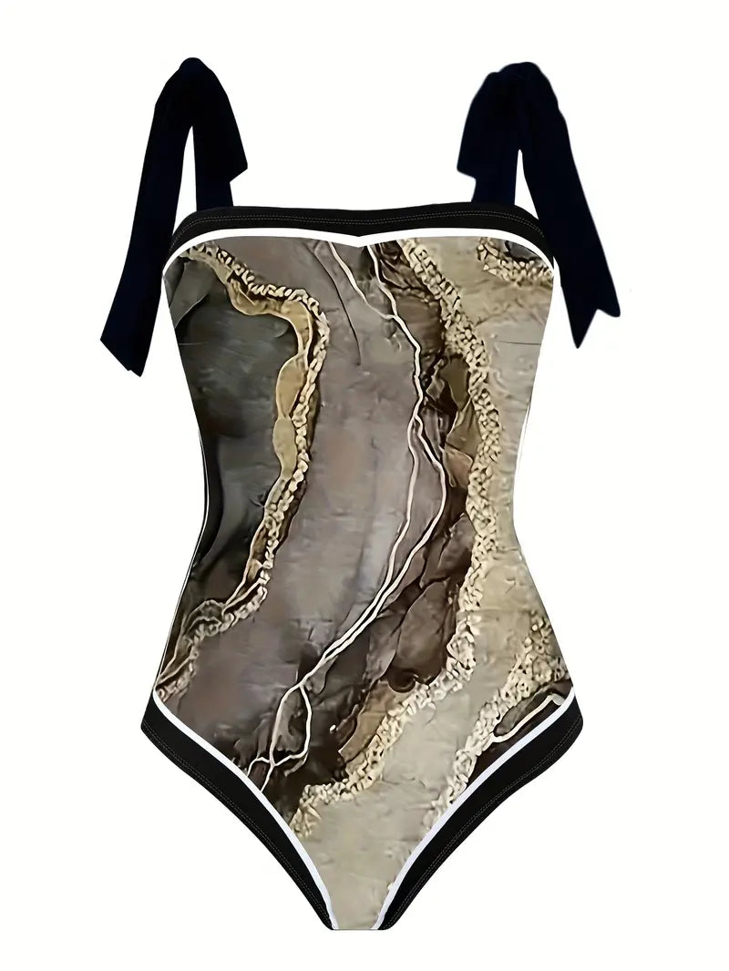 MW | Eleganter Badeanzug & Rock mit Marmordruck in einem Stück