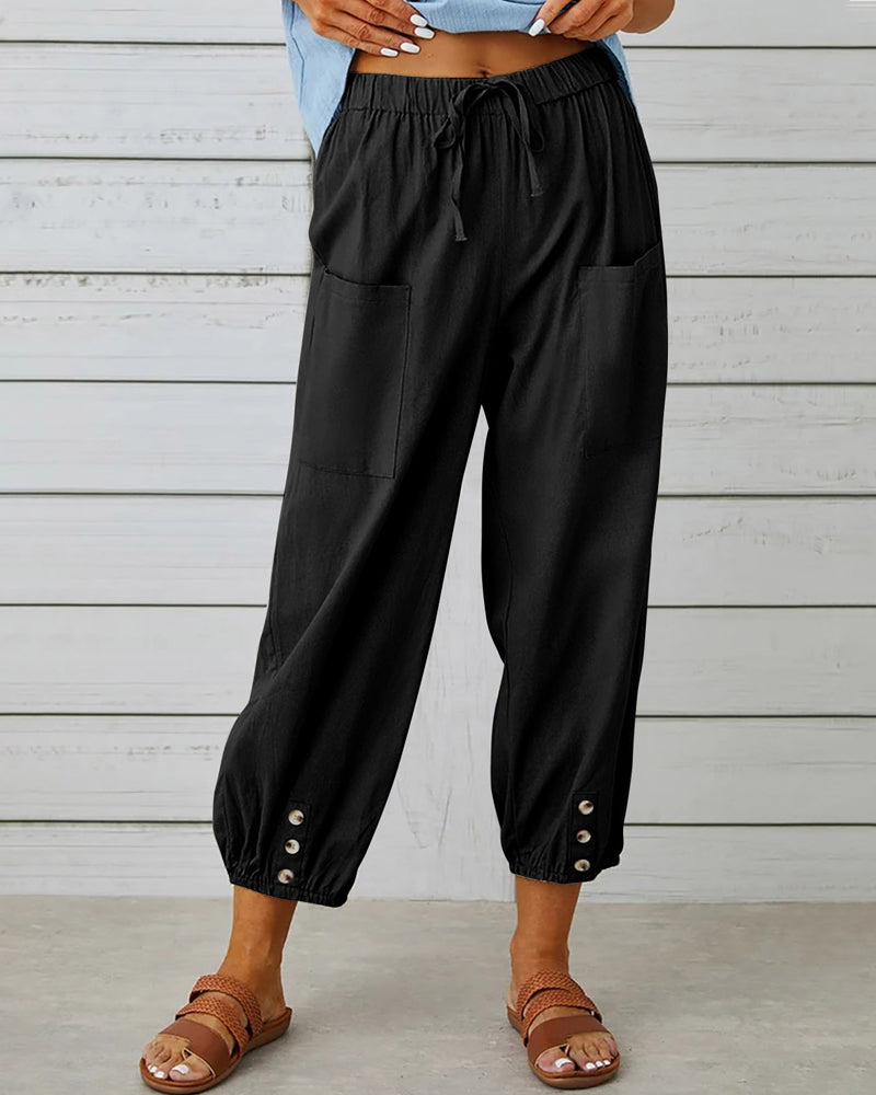 MW | Bequeme Cargohose mit Kordelzug und Knöpfen