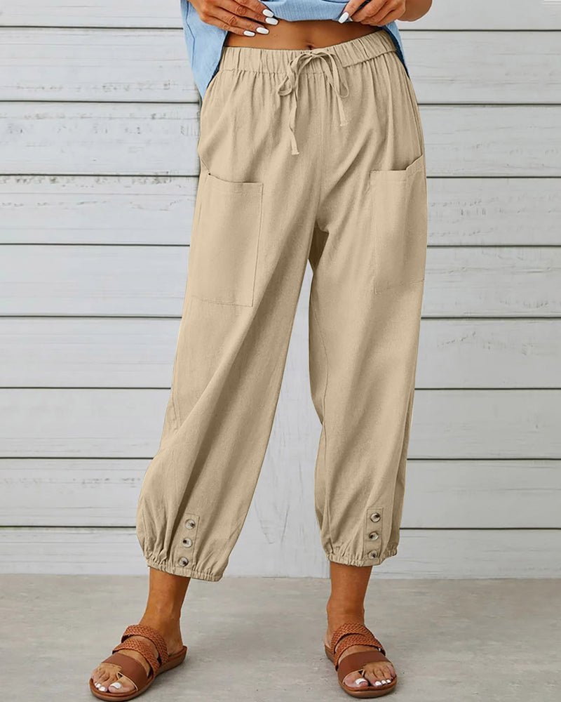 MW | Bequeme Cargohose mit Kordelzug und Knöpfen