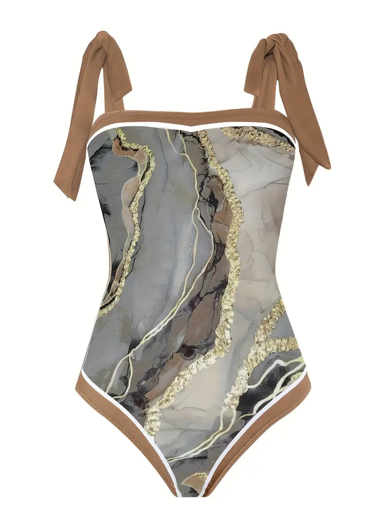 MW | Eleganter Badeanzug & Rock mit Marmordruck in einem Stück