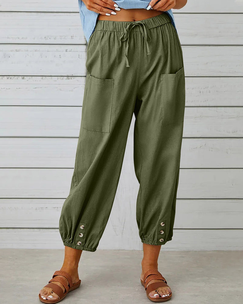 MW | Bequeme Cargohose mit Kordelzug und Knöpfen