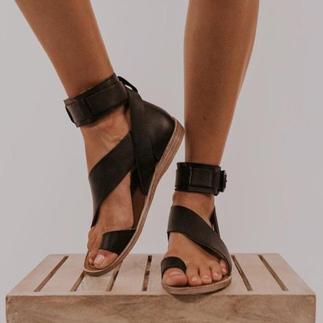 1+1 FREE: MW | Kreuzriemen-Knöchelwickel-Zehenring-Sandalen
