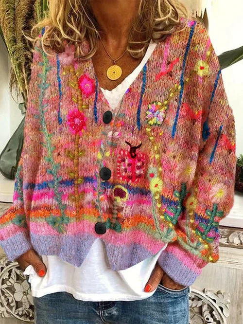MW | Geblümte Strickjacke mit Knöpfen