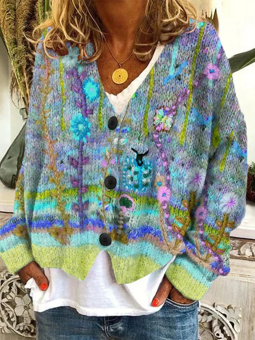 MW | Geblümte Strickjacke mit Knöpfen