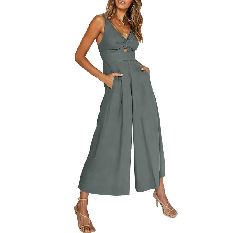 MW | 2024 neue Jumpsuits mit V-Ausschnitt und weitem Bein