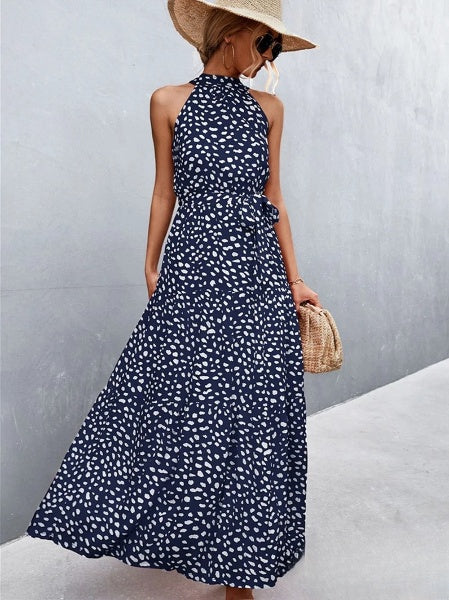 MW | Meistverkauftes Jumpsuit-Kleid mit Trägern und Neckholder mit gewelltem Punktedruck
