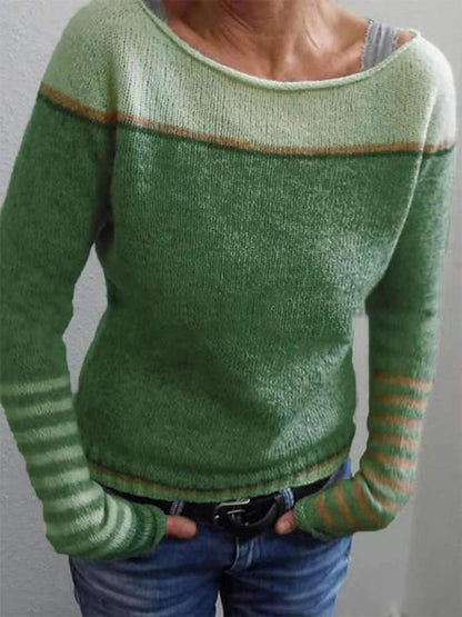 MW | Colorblock-Strickpullover mit gestreiften Ärmeln