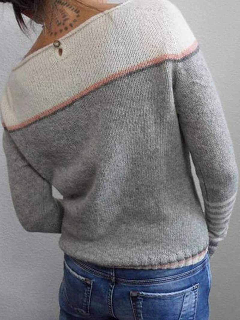 MW | Colorblock-Strickpullover mit gestreiften Ärmeln