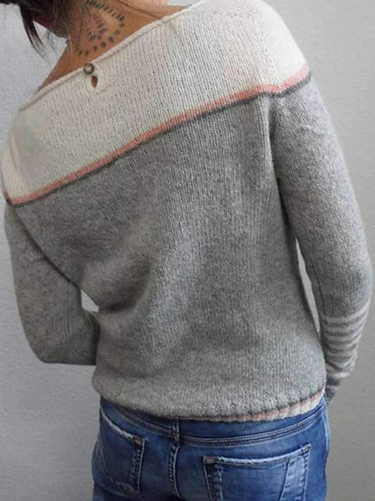 MW | Colorblock-Strickpullover mit gestreiften Ärmeln