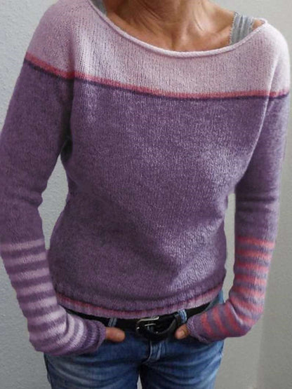 MW | Colorblock-Strickpullover mit gestreiften Ärmeln