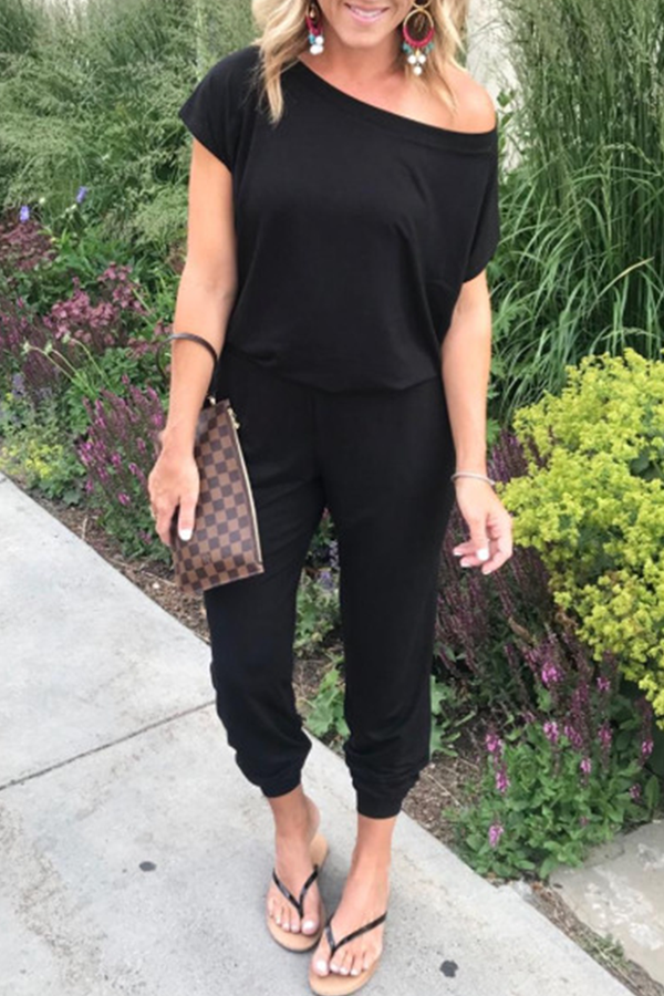 MW | Casual Solid Patchwork Basic Schrägkragen Jumpsuits (6 Farben)