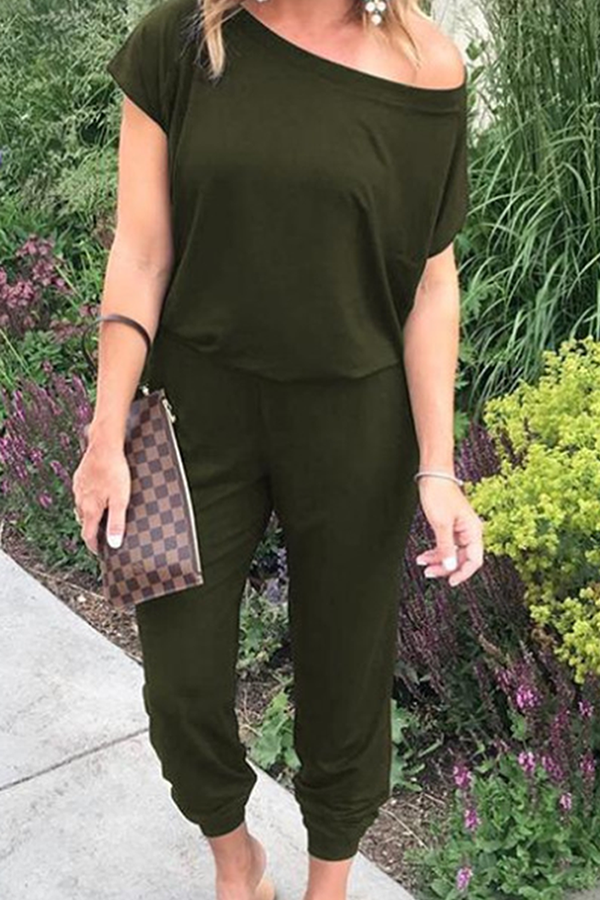 MW | Casual Solid Patchwork Basic Schrägkragen Jumpsuits (6 Farben)