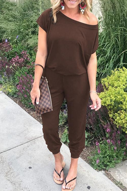 MW | Casual Solid Patchwork Basic Schrägkragen Jumpsuits (6 Farben)