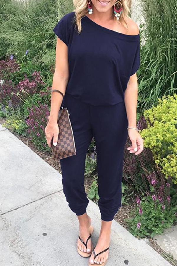 MW | Casual Solid Patchwork Basic Schrägkragen Jumpsuits (6 Farben)