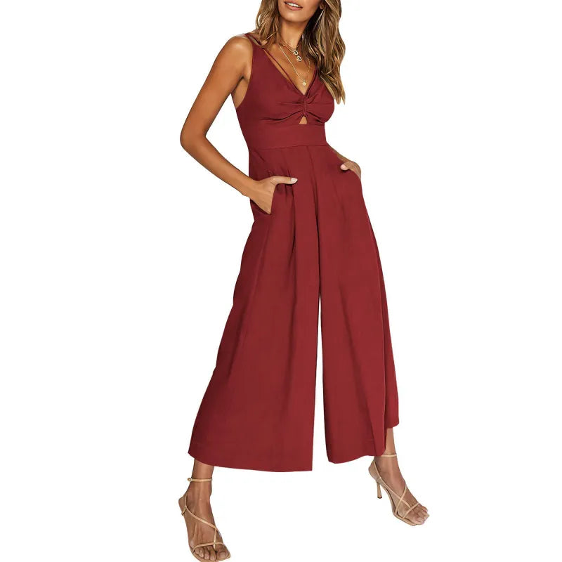 MW | 2024 neue Jumpsuits mit V-Ausschnitt und weitem Bein