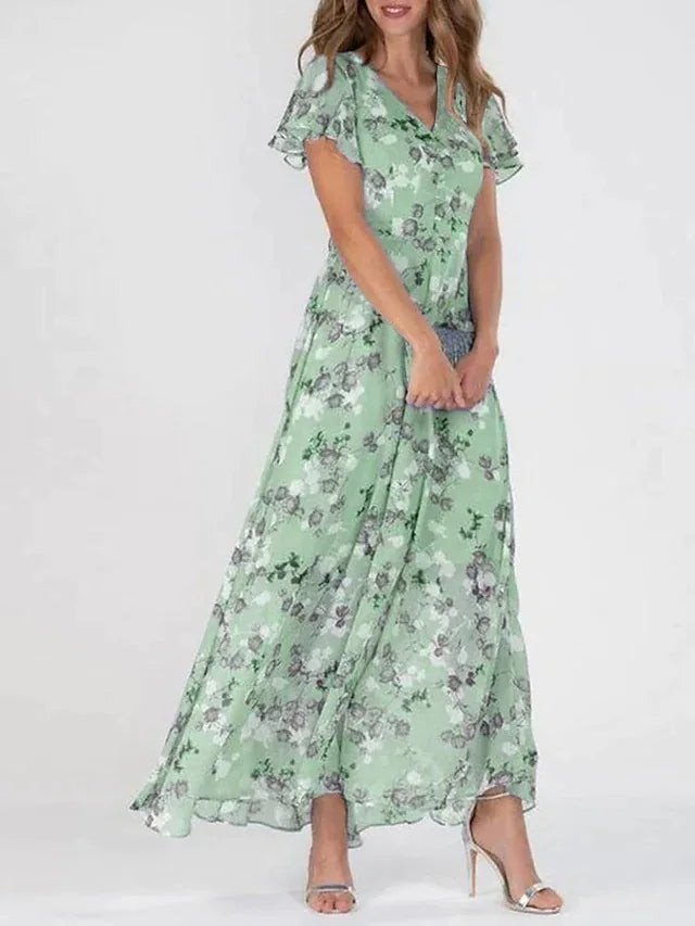 MW | Maxikleid mit gerüschten Ärmeln und Blumenmuster