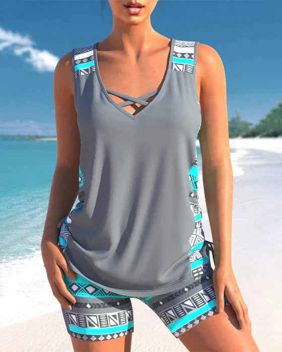 MW | Tankini mit Tribal-Print und überkreuztem Detail