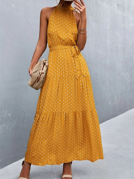 MW | Meistverkauftes Jumpsuit-Kleid mit Trägern und Neckholder mit gewelltem Punktedruck
