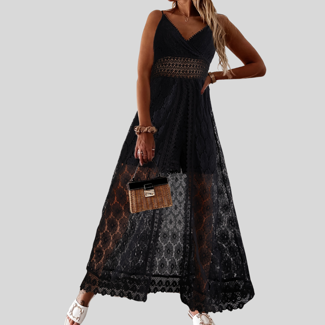 MW | Eleganter Fließender Jumpsuit mit V-Ausschnitt