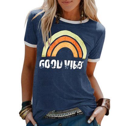 MW | Elegantes Retro-Regenbogen-Good-Vibes-T-Shirt