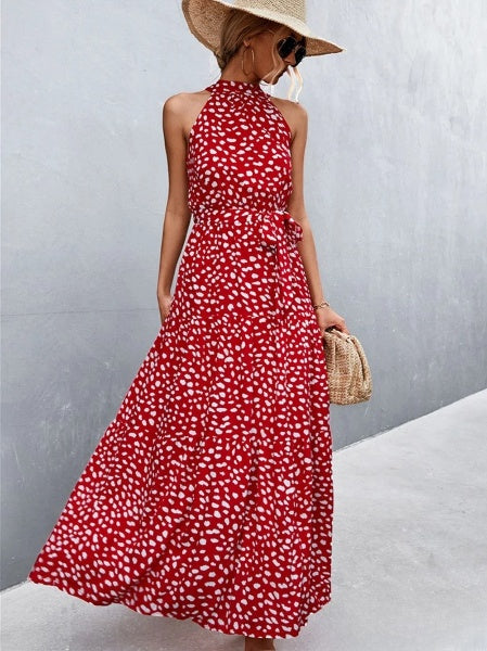 MW | Meistverkauftes Jumpsuit-Kleid mit Trägern und Neckholder mit gewelltem Punktedruck