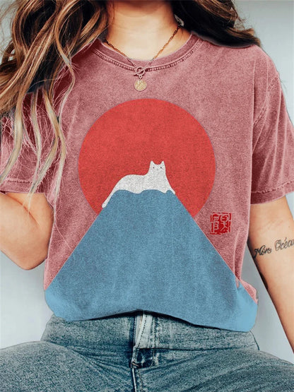 MW | Grafik Katze Berg T-Shirt