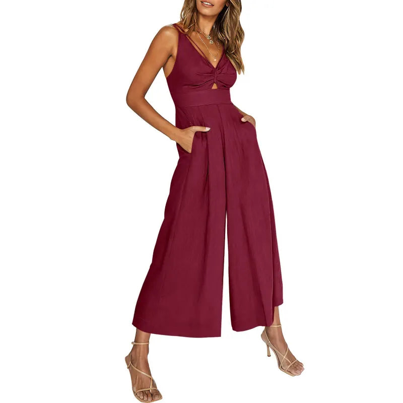 MW | 2024 neue Jumpsuits mit V-Ausschnitt und weitem Bein