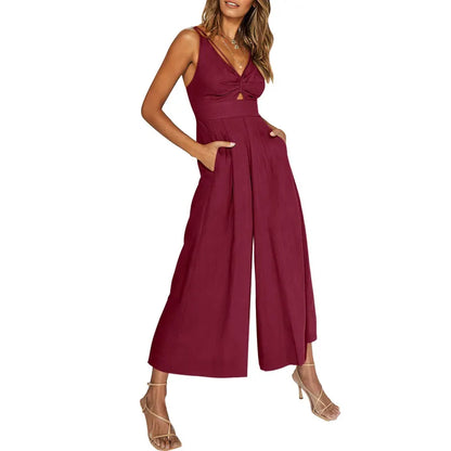 MW | 2024 neue Jumpsuits mit V-Ausschnitt und weitem Bein