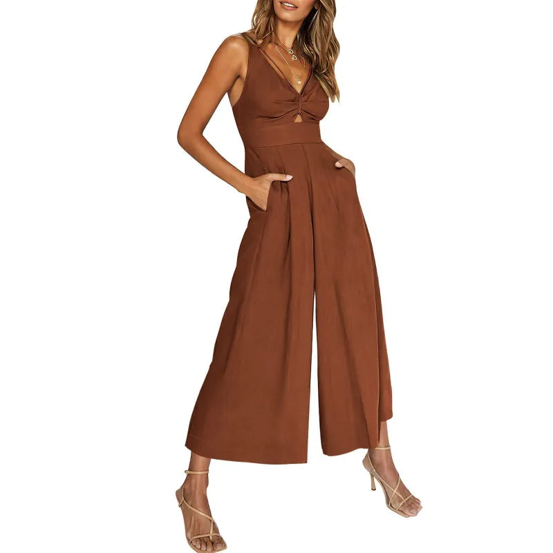 MW | 2024 neue Jumpsuits mit V-Ausschnitt und weitem Bein