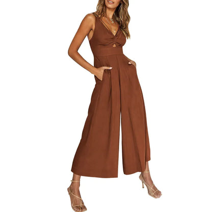 MW | 2024 neue Jumpsuits mit V-Ausschnitt und weitem Bein