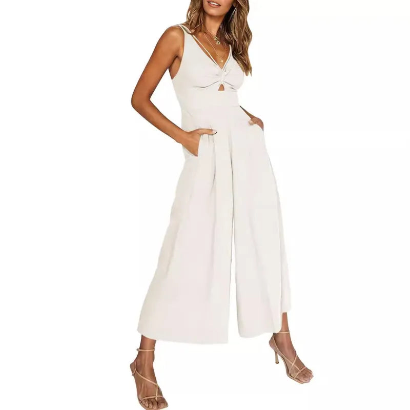 MW | 2024 neue Jumpsuits mit V-Ausschnitt und weitem Bein
