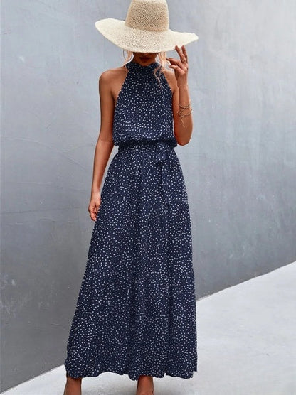 MW | Meistverkauftes Jumpsuit-Kleid mit Trägern und Neckholder mit gewelltem Punktedruck