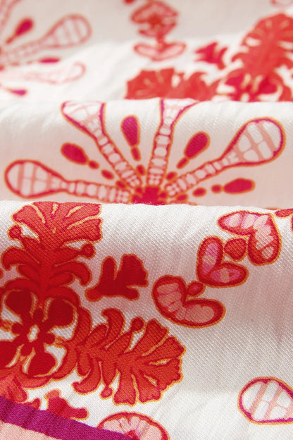 MW | Boho Floral Kurzarm Krawattenausschnitt Minikleid