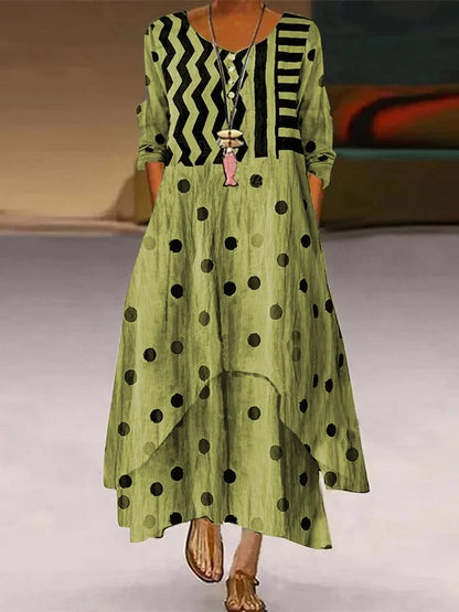 MW | Maxikleid mit Polka Dot und geometrischem Muster