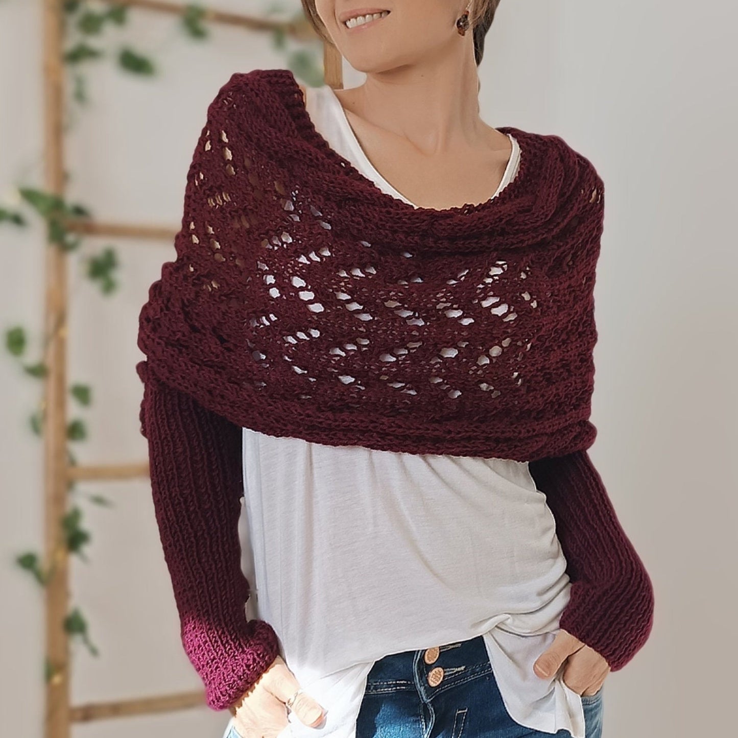 MW | Eleganter Strick-Wickelpullover mit durchbrochenem Detail