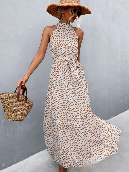 MW | Meistverkauftes Jumpsuit-Kleid mit Trägern und Neckholder mit gewelltem Punktedruck
