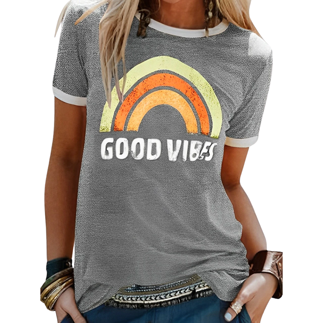 MW | Elegantes Retro-Regenbogen-Good-Vibes-T-Shirt