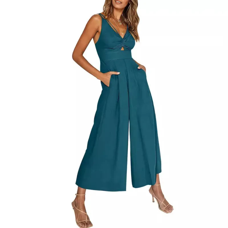 MW | 2024 neue Jumpsuits mit V-Ausschnitt und weitem Bein