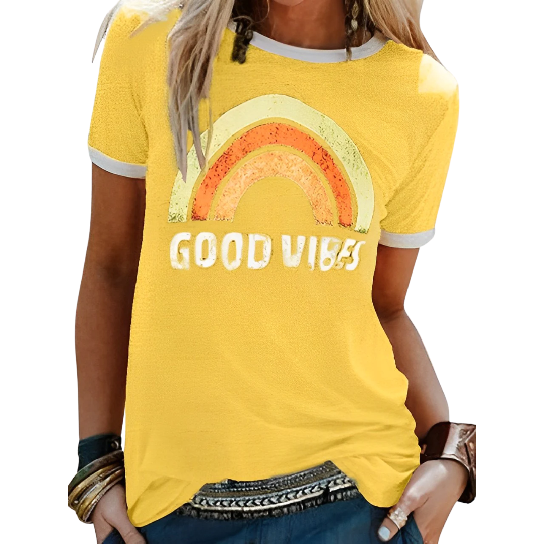 MW | Elegantes Retro-Regenbogen-Good-Vibes-T-Shirt