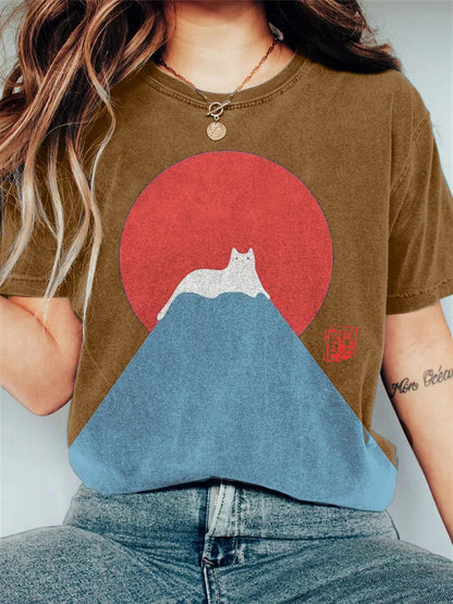 MW | Grafik Katze Berg T-Shirt