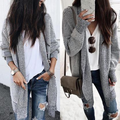 MW | Lockere Karo-Strickjacke